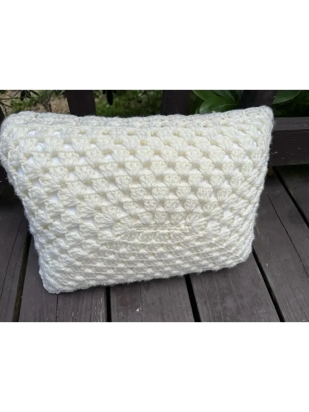 15 X 12 Rectangle Cream Crocheted Pillow With Vinyl Picture Window